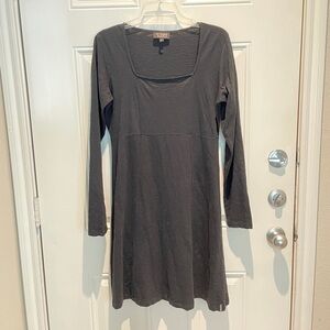 Known Supply Black Long Sleeve Square Neck A-Line Dress Organic Cotton, Large